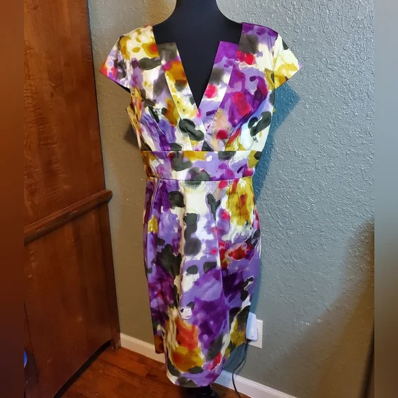 Calvin Klein spring summer floral v-neck Sheath dress size 14 - Picture 1 of 9